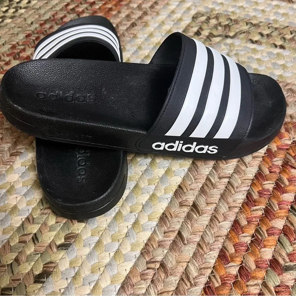 Adidas Black and White Striped Slides size 11